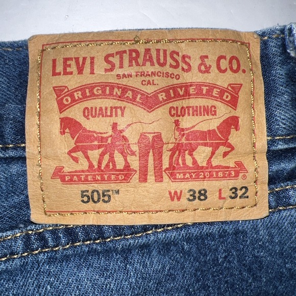 Levis 505 Jeans Mens 38x32(31) Blue Regular Fit Straight Leg Denim Pants‎ - Picture 7 of 8